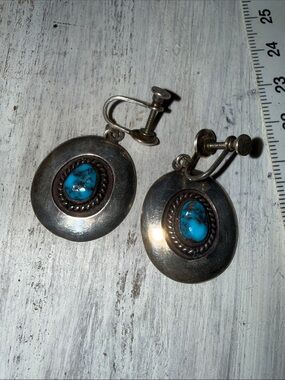 Vintage Sterling Silver Turquoise earrings by T. duran